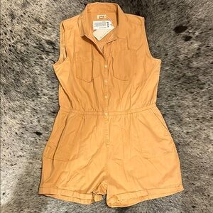 NWT Pact Light Orange Utility Romper, Size L